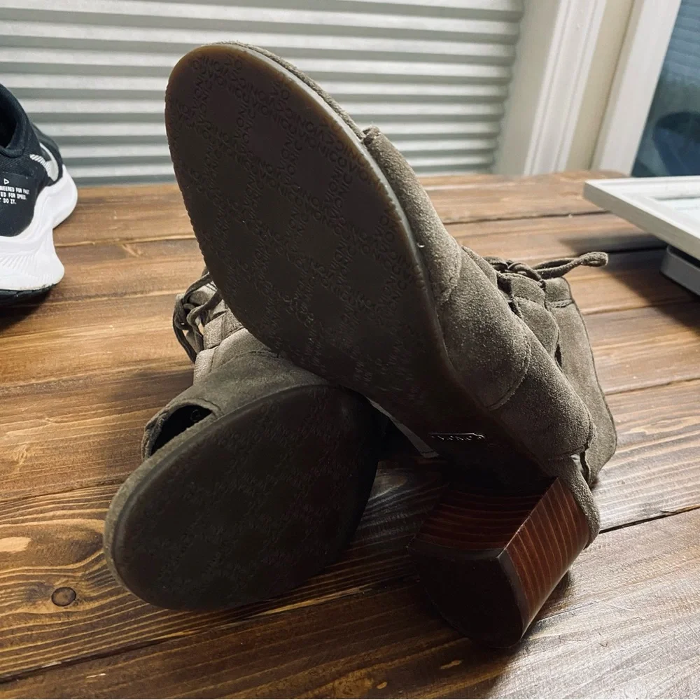 Vionic Bristol Suede Genuine Leather Lace-Up Dark Taupe Sandal Booties Size 6.5‎